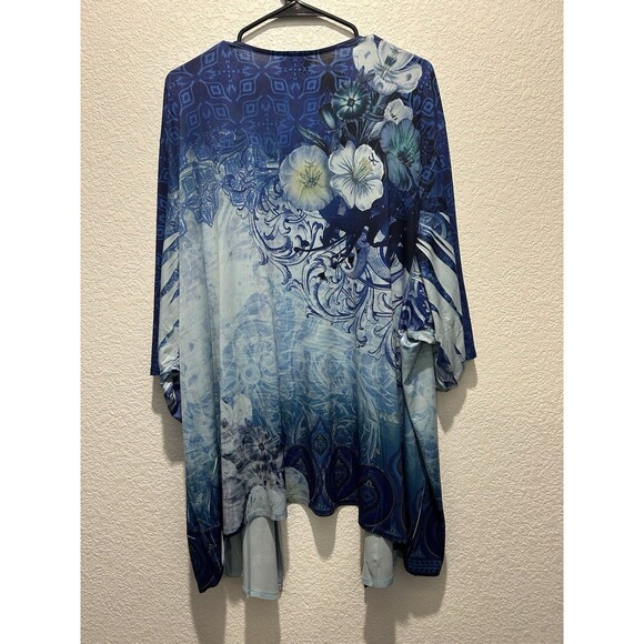 Maggie Barnes Womens Size 4X Lightweight Open Front Cardigan Sweater Floral Blue - Picture 1 of 6